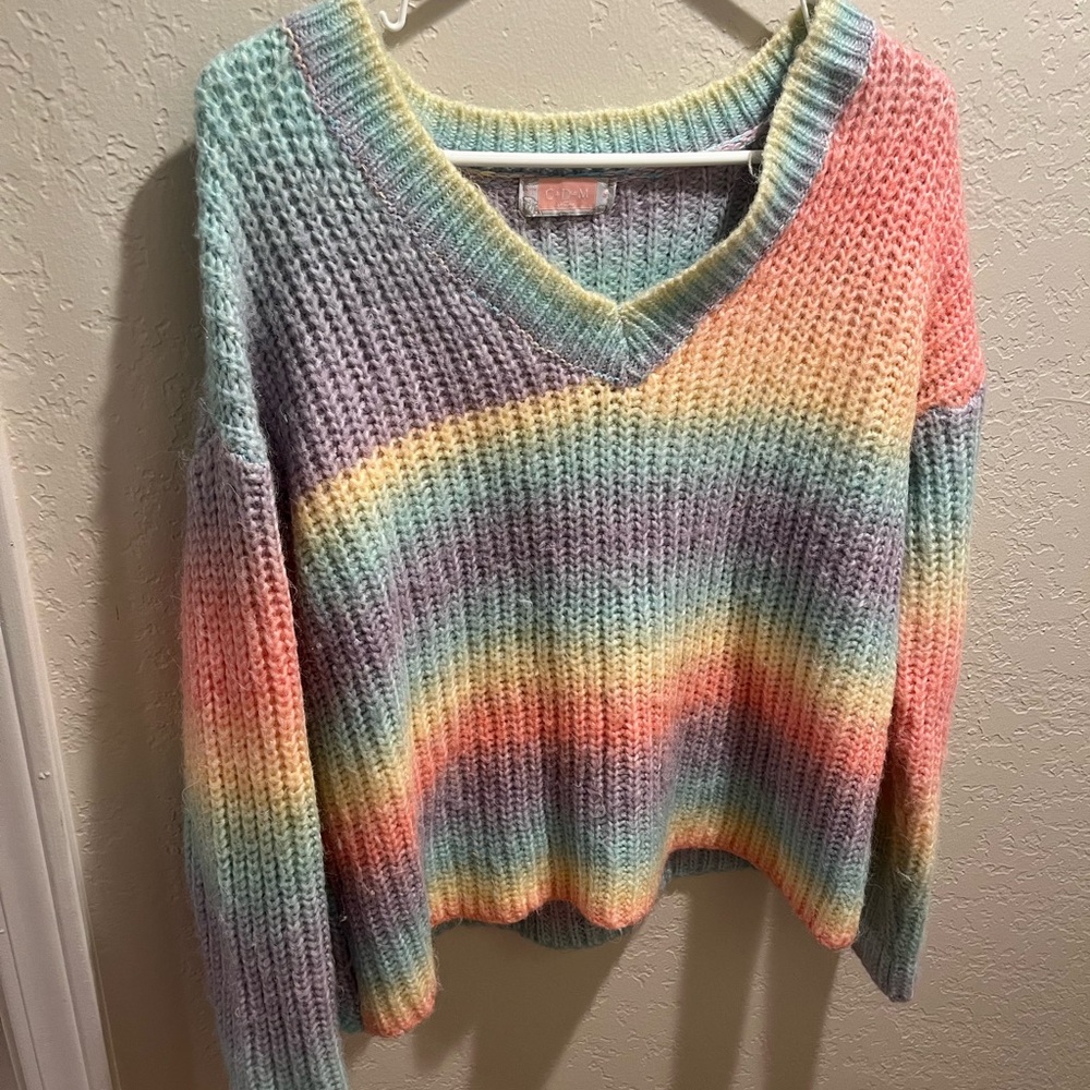 Pastel Stripe V-Neck Sweater - Multicolor